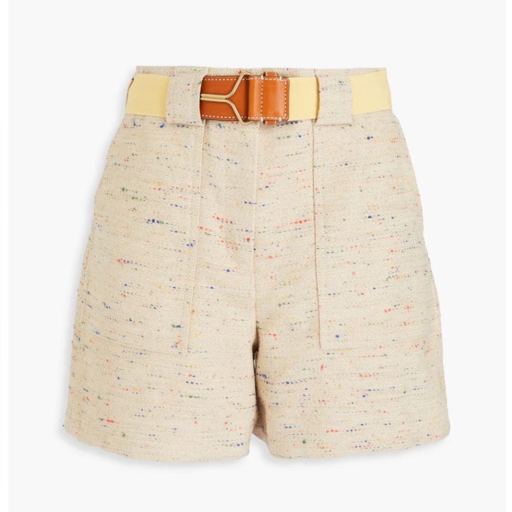 Tory Burch Cream Tweed Shorts with Tan Belt